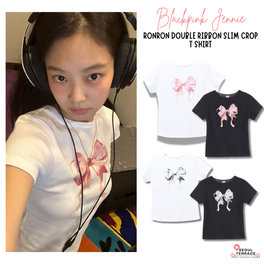 [Blackpink Jennie Worn] Ronron Double Ribbon Slim Crop T-Shirt