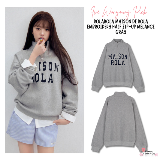 [Ive Wonyoung Worn] 26SS RolaRola Maison De Rola Embroidery Half Zip-Up Melange Gray