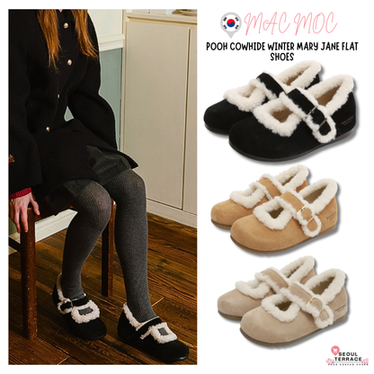 Macmoc Pooh Cowhide Winter Mary Jane Flat Shoes 1cm
