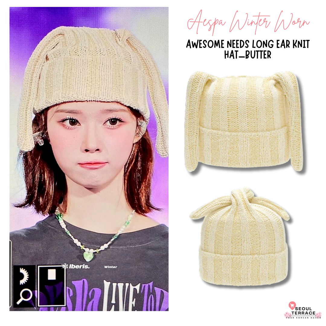 [Aespa Winter Worn] Awesome Needs Long Ear Knit Hat_Butter