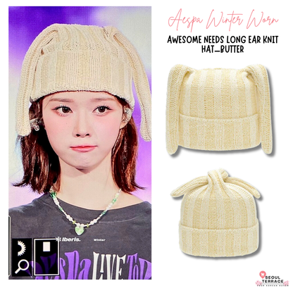 [Aespa Winter Worn] Awesome Needs Long Ear Knit Hat_Butter