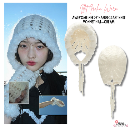 [Illit Iroha Worn] Handicraft Knit Bonnet Hat_Cream