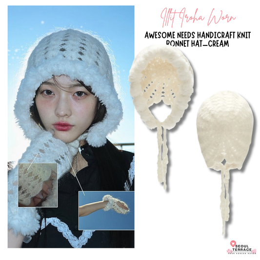 [Illit Iroha Worn] Handicraft Knit Bonnet Hat_Cream