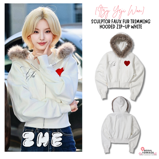[Itzy Yeji Won] Sculptor Faux Fur Trimming Hooded Zip-Up White