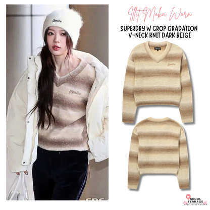 [Illit Moka Worn] Superdry W Crop Gradation  V-Neck Knit Dark Beige