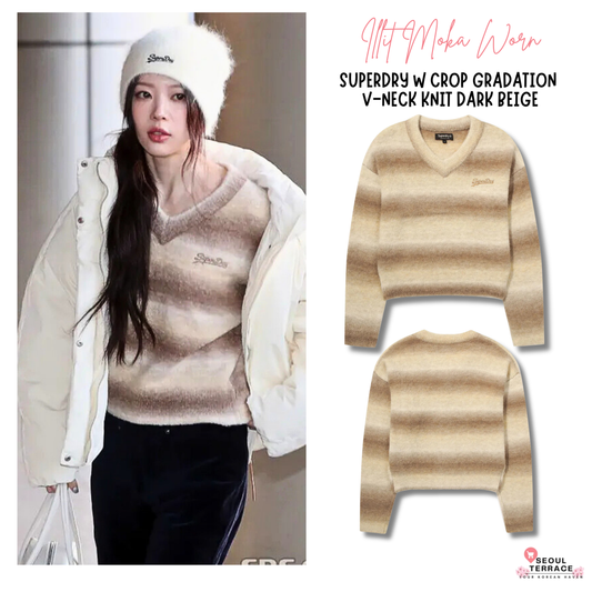 [Illit Moka Worn] Superdry W Crop Gradation  V-Neck Knit Dark Beige