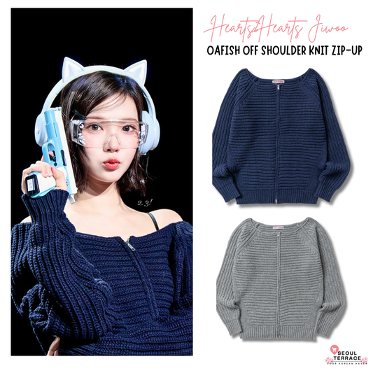 [Hearts2Hearts Jiwoo Worn] Oafish Off Shoulder Knit Zip-Up