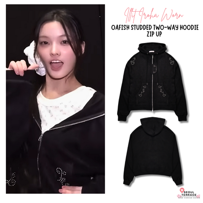 [Illit Iroha Worn] Oafish Studded Two-Way Hoodie Zip Up