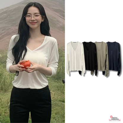 [Aespa Karina Worn] Project Wave See-through Deep V-neck T-shirt