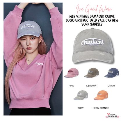 [Ive Gaeul Worn] MLB Vintage Damaged Curve Logo Unstructured Ball Cap New York Yankees