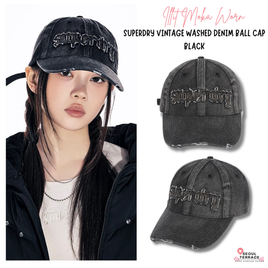 [Illit Moka Worn] Superdry Vintage Washed Denim Ball Cap Black
