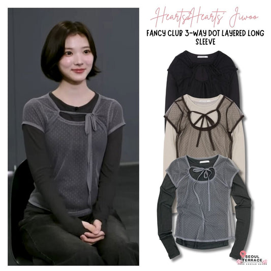 [Hearts2Hearts' Jiwoo Worn] Fancy Club 3-WAY Dot Layered Long Sleeve