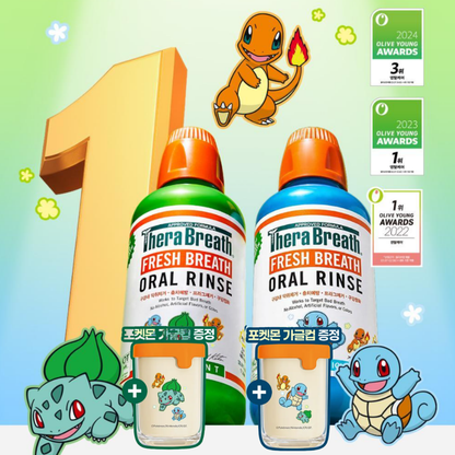 Pokemon X TheraBreath Mild Mint/Icy Mint 473ml+150ml Set with Gift (Pokemon Mouthwash Cup)