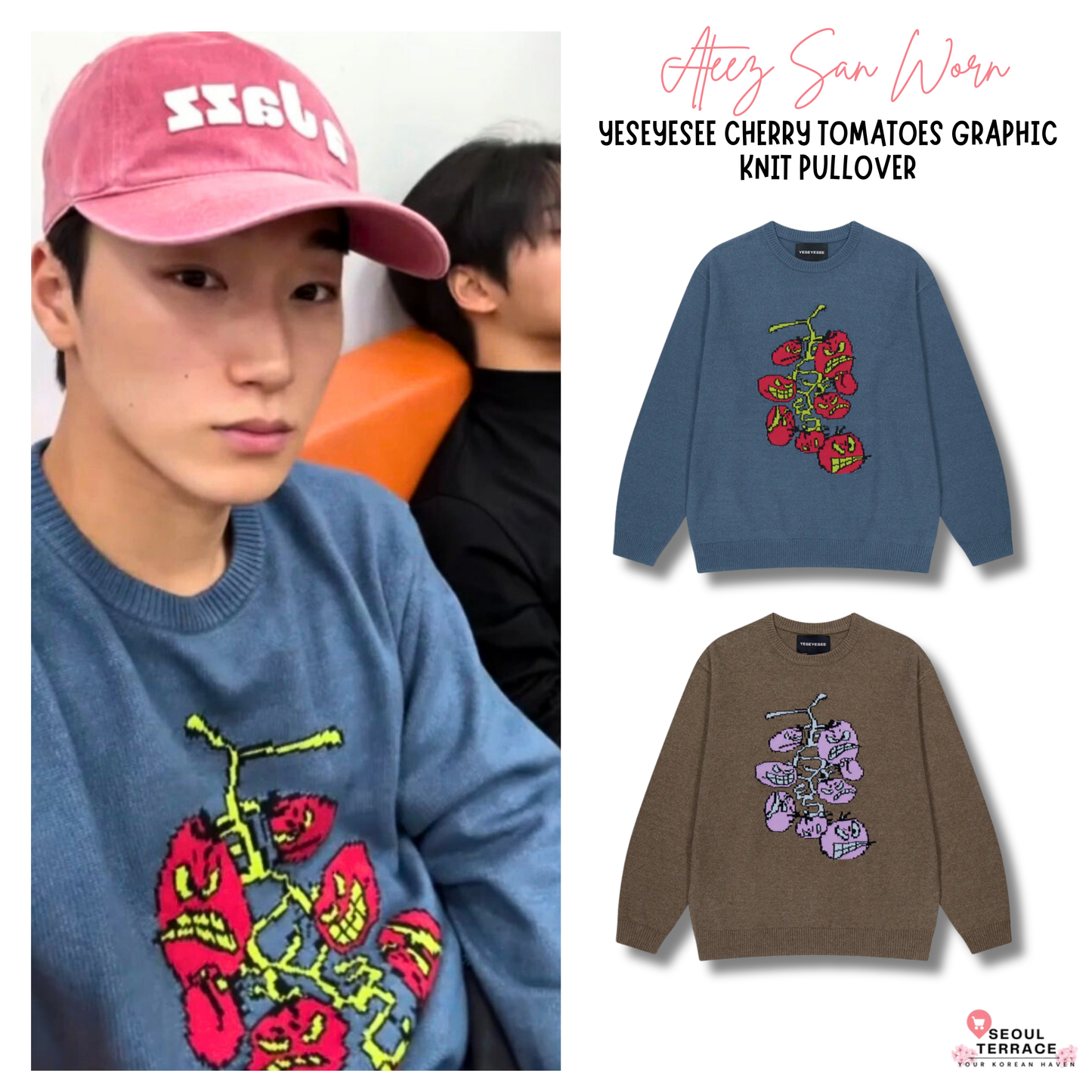 [Ateez San Worn] YESEYESEE Cherry Tomatoes Graphic Knit Pullover