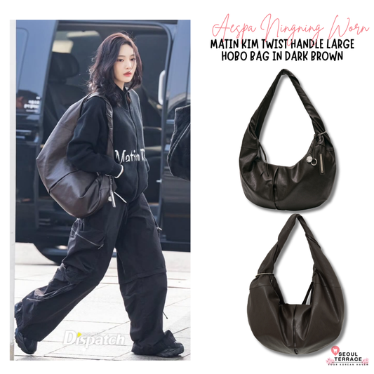 [Aespa Ningning Worn] Matin Kim Twist Handle Large Hobo Bag Dark Brown