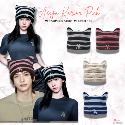 [Aespa Karina Pick 26 Summer] MLB Summer Stripe Meow Beanie