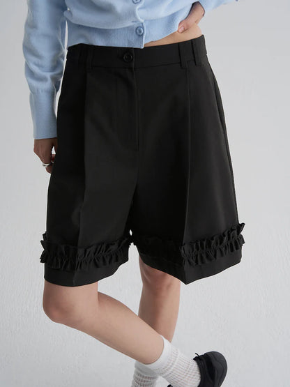 [Ive Liz Worn] 8 Seconds X Minju Kim Frill Bermuda Pants Black