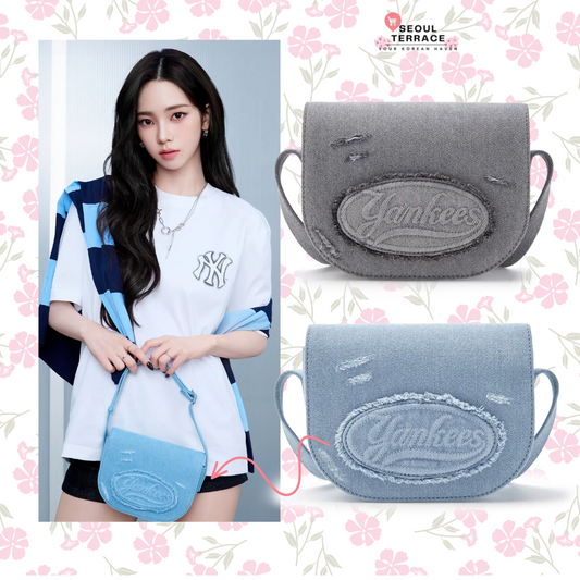 [Aespa Karina Pick] MLB  Lettering Vintage Denim Crossbody Bag