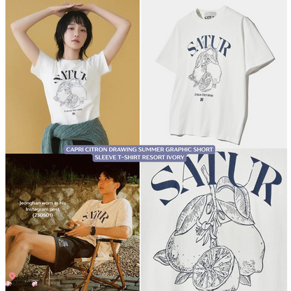 Seventeen Jeonghan and Gyu-young PIck Satur Capri Citron Drawing Summer Graphic Short Sleeve T-Shirt Resort