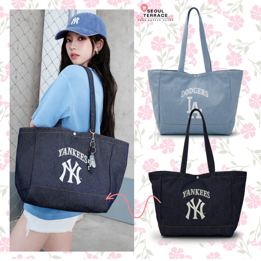 [Aespa Karina Pick] MLB Vintage Lettering Denim Shopper Bag