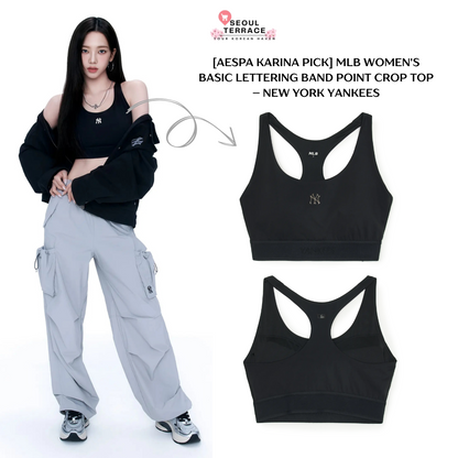 [Aespa Karina PICK] MLB Women's Basic Lettering Band Point Crop Top Black – New York Yankees