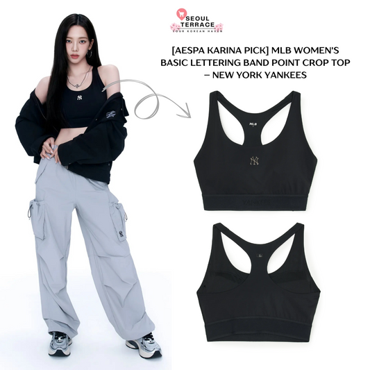 [Aespa Karina PICK] MLB Women's Basic Lettering Band Point Crop Top Black – New York Yankees
