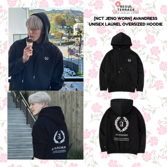 [NCT Jeno Worn] Avandress Unisex Laurel Oversized Hoodie Black