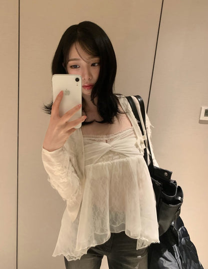 [Aespa Karina Worn] PLAIN OR PLEASURE Rose Shirring Top