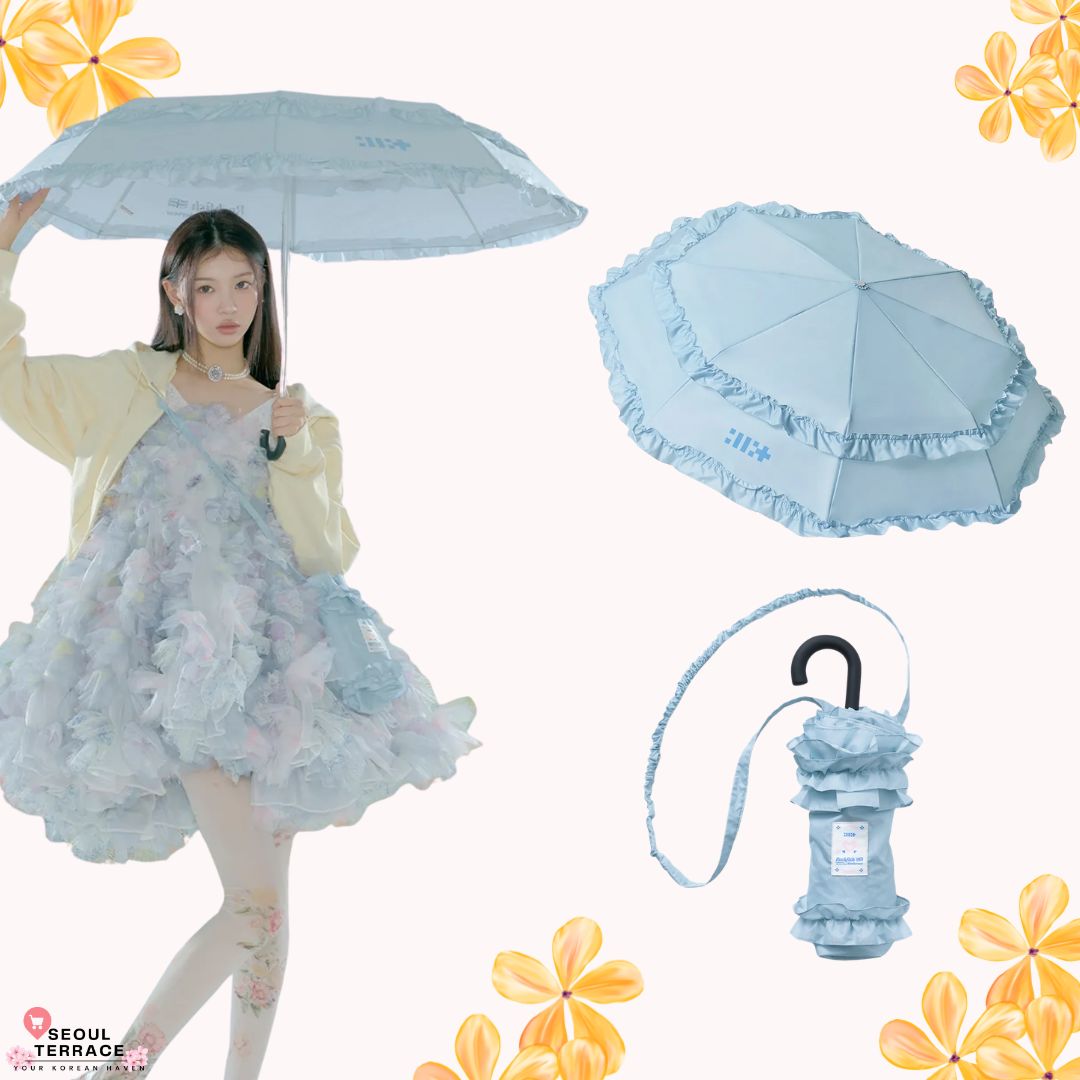 ILLIT x ROCKFISH WEATHERWEAR -  SHORT FRILLED UMBRELLA - SKY BLUE