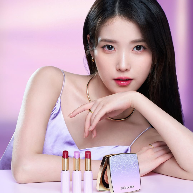 IU X Estée Lauder "NEW Lavender Kiss" Pure Color Jelly Balm + Double Wear Cushion Set (+ Pouch Key Charm & Mirror)