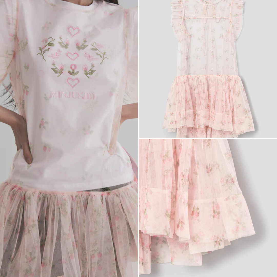 IVE Liz X [Minju Kim] Flower Pattern Sleeveless One-Piece Dress - Light Pink