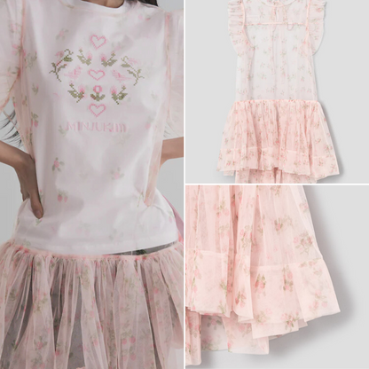 IVE Liz X [Minju Kim] Flower Pattern Sleeveless One-Piece Dress - Light Pink