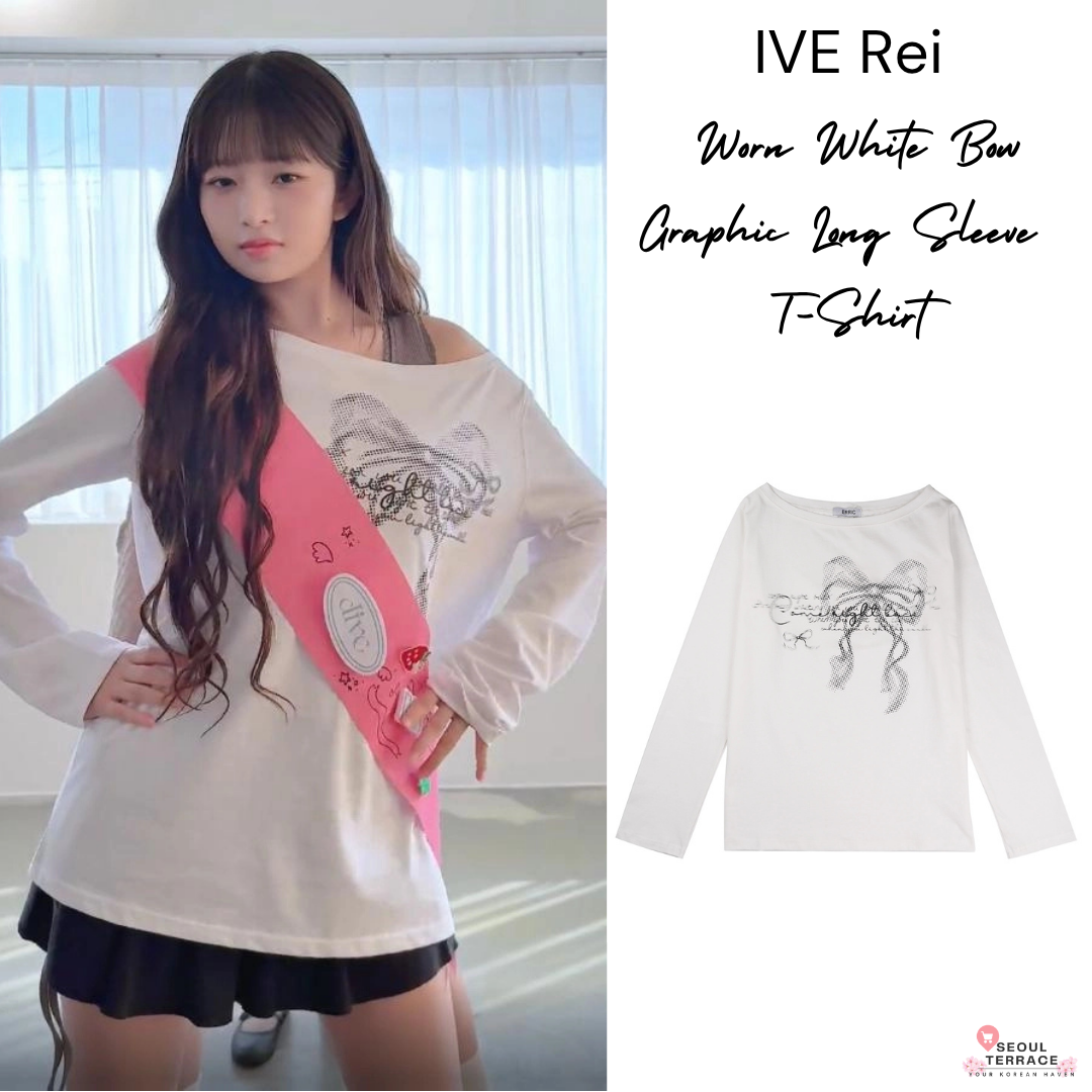 IVE Rei White Bow Graphic Long Sleeve T-Shirt