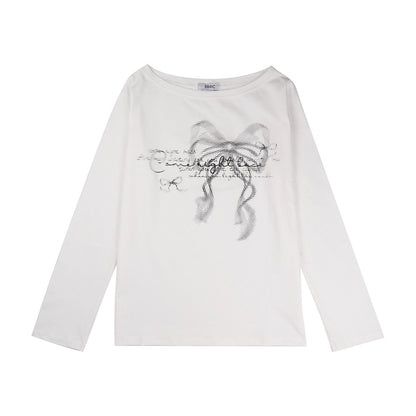 IVE Rei White Bow Graphic Long Sleeve T-Shirt