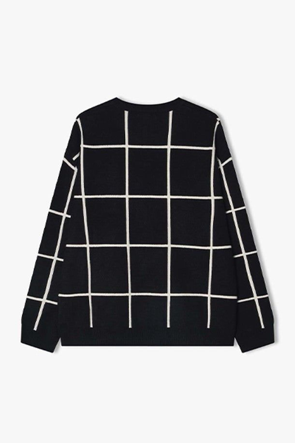 [Cha Eun Woo Worn] Liber Classy Black Check Pattern Round Knit