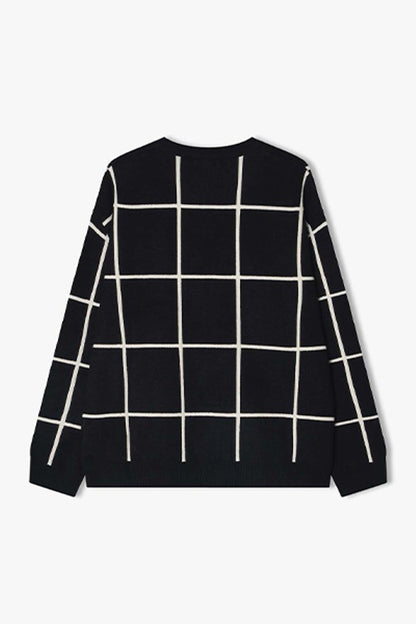 [Cha Eun Woo Worn] Liber Classy Black Check Pattern Round Knit