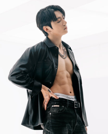 [BTS Jungkook Pick] 25FW Calvin Klein Men's Faux Leather Shirt Jacket -Black