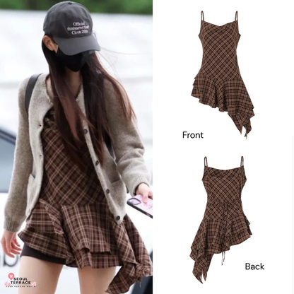 IVE Jang Wonyoung Worn - Lang&Lu CHEX Unbalance Blouse