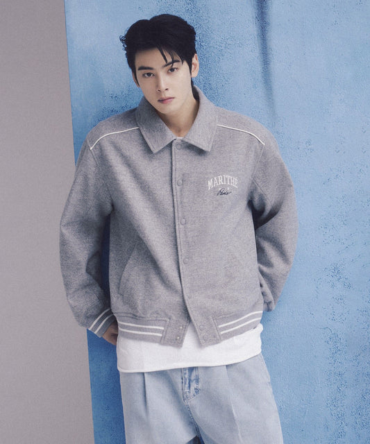 [Worn By Cha Eunwoo] Marithé Et François Girbaud Wool Piping Varsity Jacket