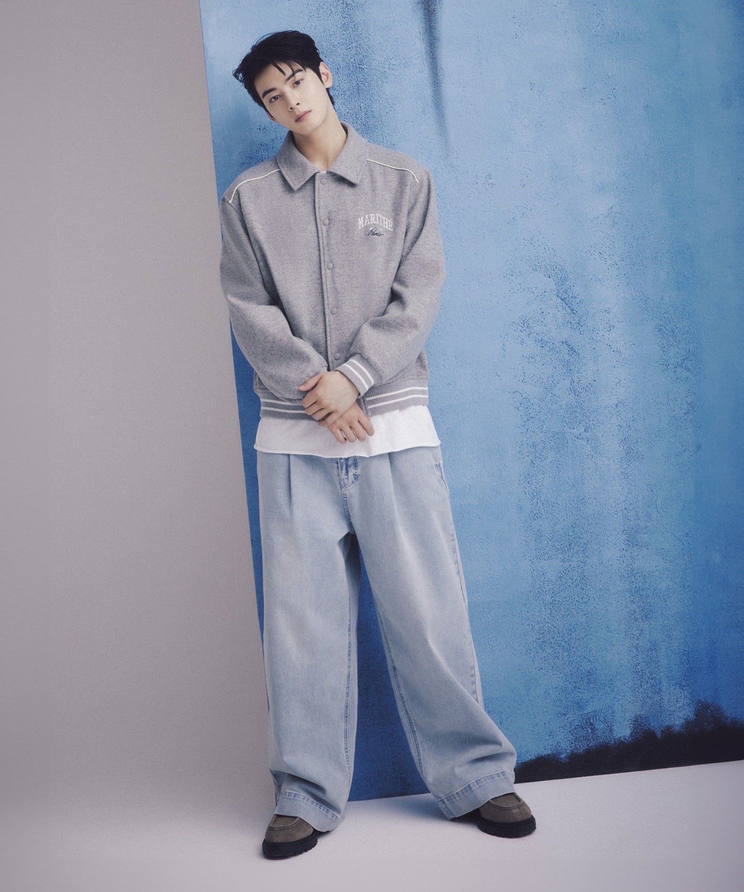 [Worn By Cha Eunwoo] Marithé Et François Girbaud Wool Piping Varsity Jacket