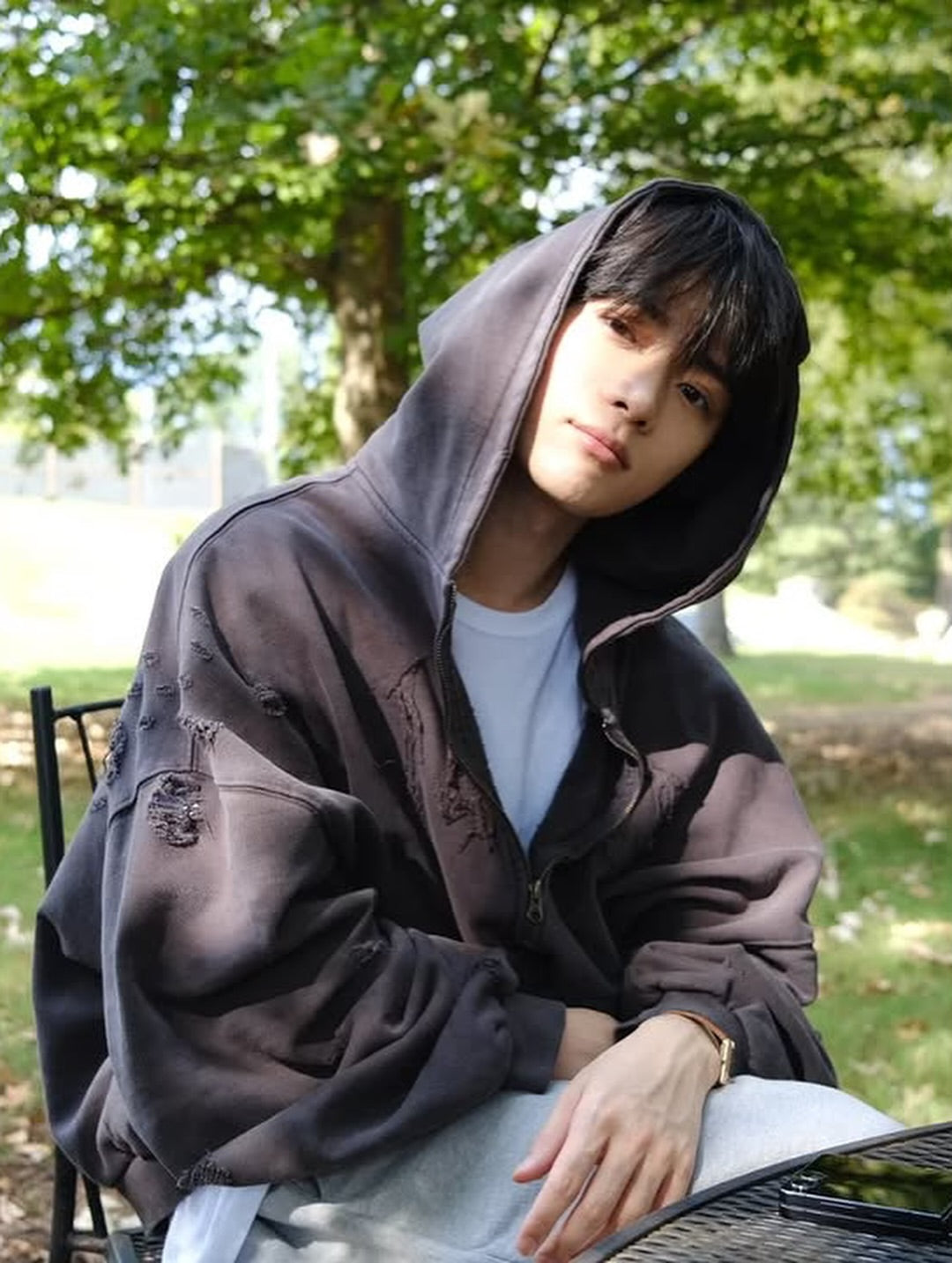 [TXT Beomgyu Worn] Not4Nerd Destroyed Wild Logo Pigment Hood Zip up