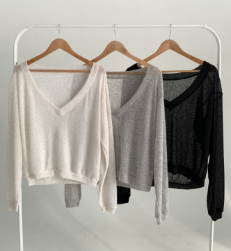 Delight Moon - Meshed See-through Knit Long Sleeve T-shirt
