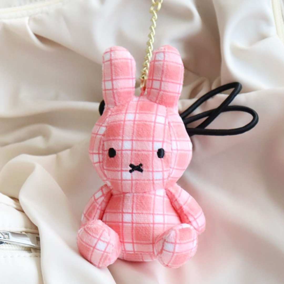 Miffy Plush Keyring 11cm - Bread Toast, Cream Check, Denim, Rainbow, Mocha, Pink, Red Bean Check Bag Charm