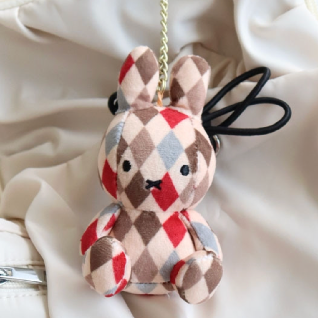 Miffy Plush Keyring 11cm - Bread Toast, Cream Check, Denim, Rainbow, Mocha, Pink, Red Bean Check Bag Charm