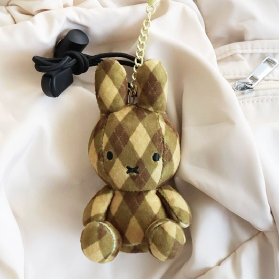 Miffy Plush Keyring 11cm - Bread Toast, Cream Check, Denim, Rainbow, Mocha, Pink, Red Bean Check Bag Charm