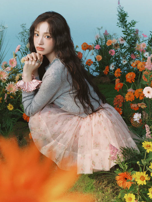 IVE Liz X [Minju Kim] Flower Pattern Sleeveless One-Piece Dress - Light Pink