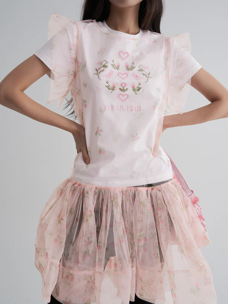 IVE Liz X [Minju Kim] Flower Pattern Sleeveless One-Piece Dress - Light Pink