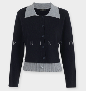 Ririnco - Tenbnity Contrast Layered Collar Neck Knit Cardigan