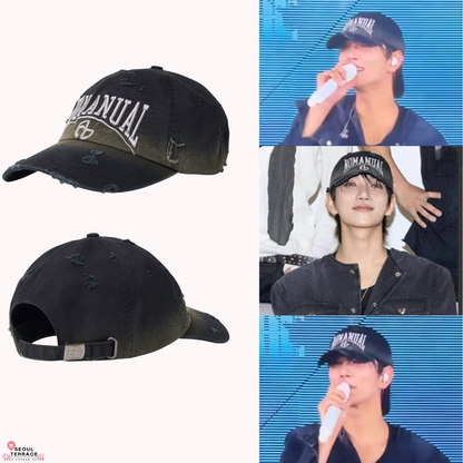 NOMANUAL - DESTROYED BALL CAP - WASHED BLACK (Worn by Seventeen Joshua)
