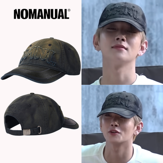 NOMANUAL - NMNL PATCHED BALL CAP - WASHED BLACK (Worn by Seventeen Joshua)
